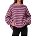 thumbnail image 1 of MYAOYI Womens Oversized Striped Sweater Crew Neck Drop Shoulder Knit, 1 of 8
