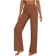 thumbnail image 1 of MYAOYI Womens Pants High Waisted Linen Wide Leg Pants Stretchy Wide Waistband Casual Trousers with Pockets, 1 of 7