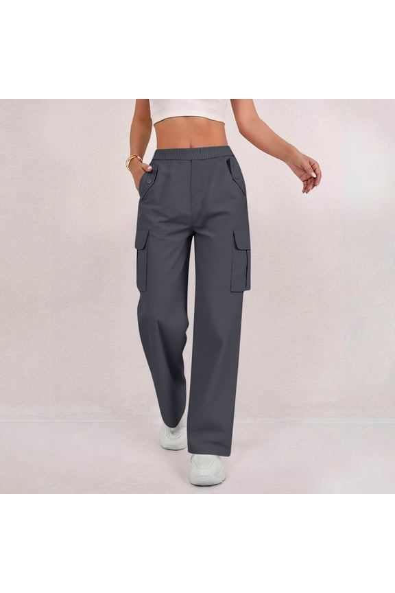 Womens Pants no boundarie High Waisted Wide Leg Cargo Pants, Elastic Waist Casual Utility Pants with Multiple Pockets, Comfy Loose Fit Trousers for Daily Wear Workout Outdoor