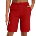 thumbnail image 1 of MYAOYI Womens Pull-On Bermuda Shorts with Pockets Straight Leg Walking Shorts, 1 of 7