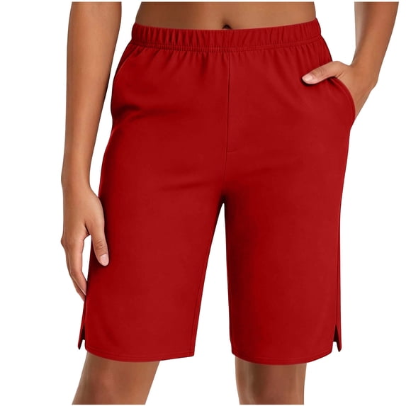 MYAOYI Womens Pull-On Bermuda Shorts with Pockets Straight Leg Walking Shorts