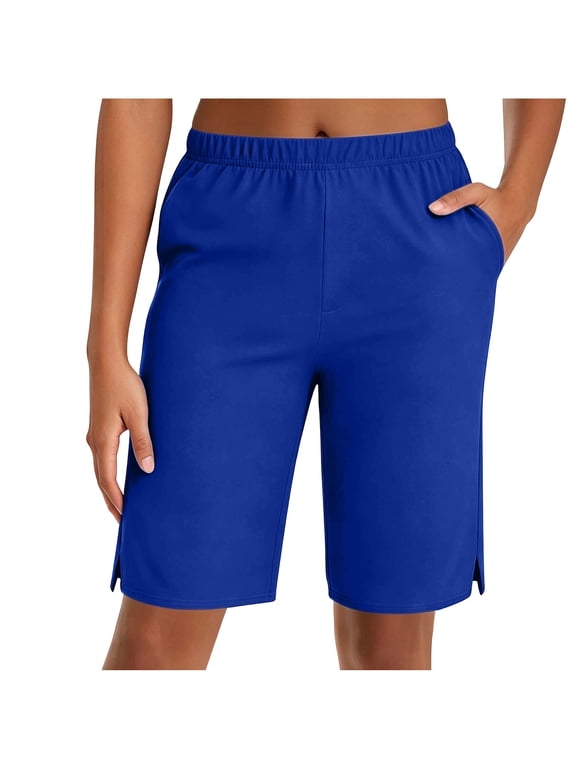 Womens Pull-On Bermuda Shorts with Pockets Straight Leg Walking Shorts