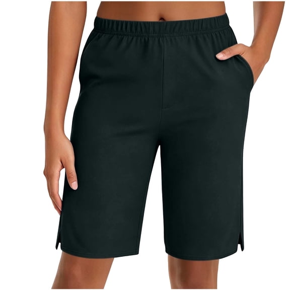 MYAOYI Womens Pull-On Bermuda Shorts with Pockets Straight Leg Walking Shorts