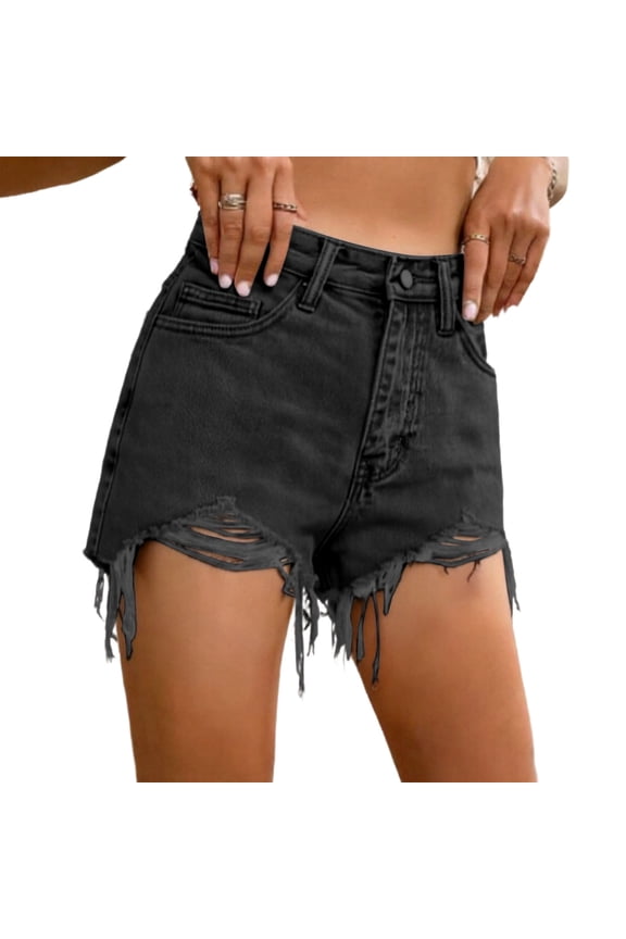 Womens Ripped Denim Shorts, High Rise Frayed Edge Summer Beach Wear