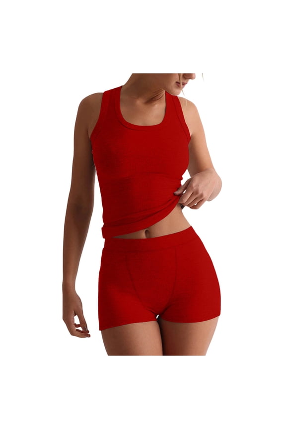 Womens Sets Ribbed Pajamas Set 2 Piece Racerback Tank Top and Shorts Soft Stretchy Sleepwear Loungewear