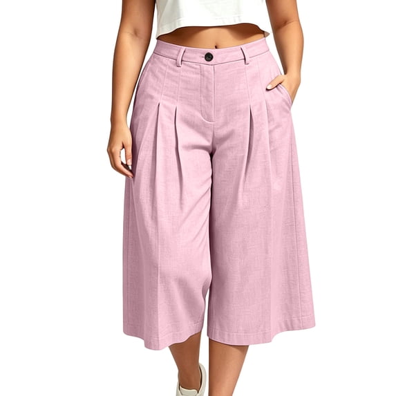 MYAOYI Womens Shorts Business Casual Pleated Culottes Wide Leg Shorts Office Loose Fit Capri Bottoms