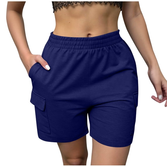 MYAOYI Womens Shorts Cargo Shorts with Pockets, Elastic Waist Casual Summer Shorts
