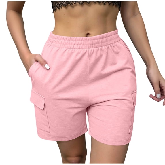 MYAOYI Womens Shorts Cargo Shorts with Pockets, Elastic Waist Casual Summer Shorts