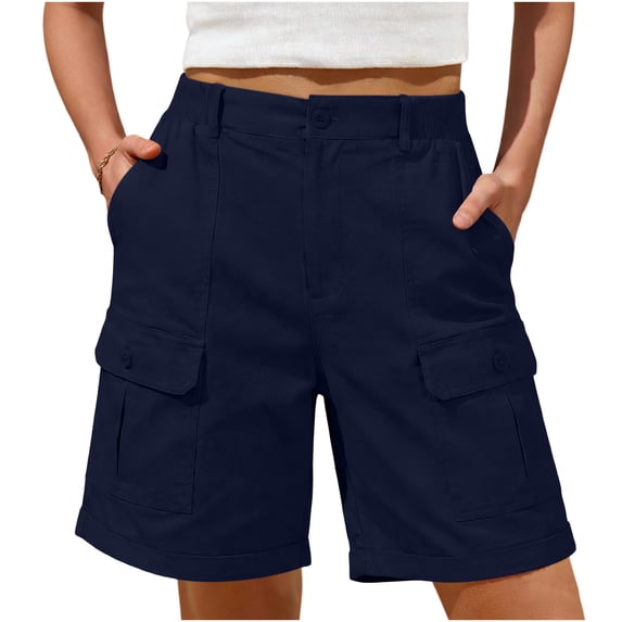 MYAOYI Womens Shorts High Waist Button Closure Multi Pockets Loose Fit Casual Summer Hiking Cargo Shorts