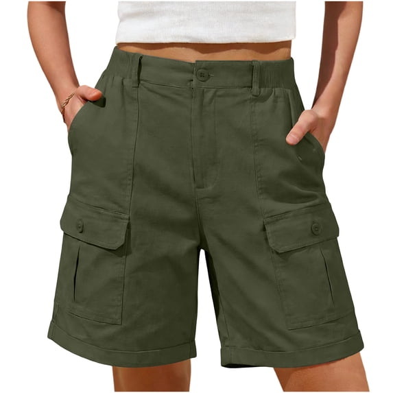 MYAOYI Womens Shorts High Waist Button Closure Multi Pockets Loose Fit Casual Summer Hiking Cargo Shorts
