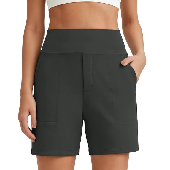 MYAOYI Womens Shorts High Waist Wide Waistband Stretch Athletic Casual Bermuda Shorts with Pockets