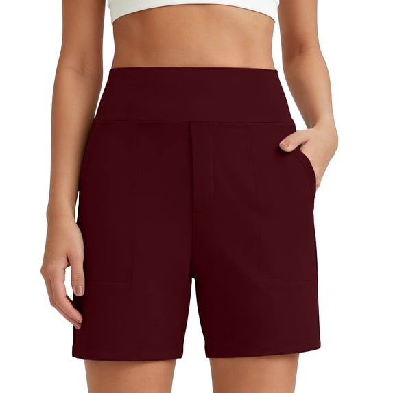 MYAOYI Womens Shorts High Waist Wide Waistband Stretch Athletic Casual Bermuda Shorts with Pockets