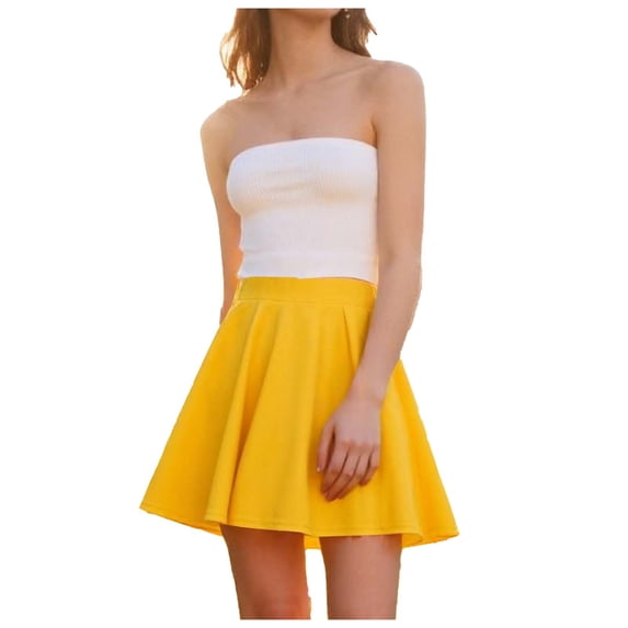 MYAOYI Womens Skirts Work Casual High Waist Mini Skirt Stretchy Flared A-Line All-Match Skirt