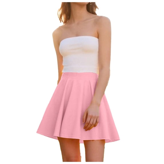 MYAOYI Womens Skirts Work Casual High Waist Mini Skirt Stretchy Flared A-Line All-Match Skirt