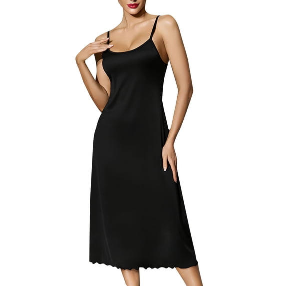 MYAOYI Womens Sleepwear Satin Chemise Nightgown, Spaghetti Strap Midi Sleep Dress