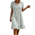 thumbnail image 1 of MYAOYI Womens Summer Casual Short Sleeve Button Down Ruffle Hem Dress Loose Fit Beach Vacation, 1 of 8