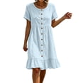 thumbnail image 1 of MYAOYI Womens Summer Casual Short Sleeve Button Down Ruffle Hem Dress Loose Fit Beach Vacation, 1 of 8