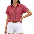 thumbnail image 1 of MYAOYI Womens Tops Gingham Checkered Short Sleeve Shirts, Button Down with Pockets, 1 of 7