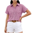 thumbnail image 1 of MYAOYI Womens Tops Gingham Checkered Short Sleeve Shirts, Button Down with Pockets, 1 of 7