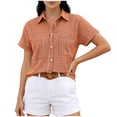 thumbnail image 1 of MYAOYI Womens Tops Gingham Checkered Short Sleeve Shirts, Button Down with Pockets, 1 of 7