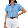 thumbnail image 1 of MYAOYI Womens Tops Gingham Checkered Short Sleeve Shirts, Button Down with Pockets, 1 of 7