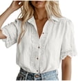thumbnail image 1 of MYAOYI Womens Tops Lace Trim Short Sleeve Blouse Casual Button Down Collared Summer Top, 1 of 7