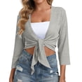 thumbnail image 1 of MYAOYI Womens Tops Tie Front Cropped Cardigan 3/4 Sleeve Open Front Knot Casual Shrug Tops, 1 of 9