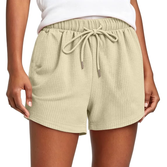 MYAOYI Womens Waffle Knit Shorts Drawstring Waist Elastic Casual Lounge Shorts