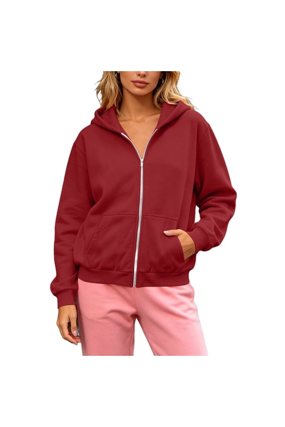Womens Zip Up Hooded Sweatshirt Full Zip Kangaroo Pocket Casual Jacket