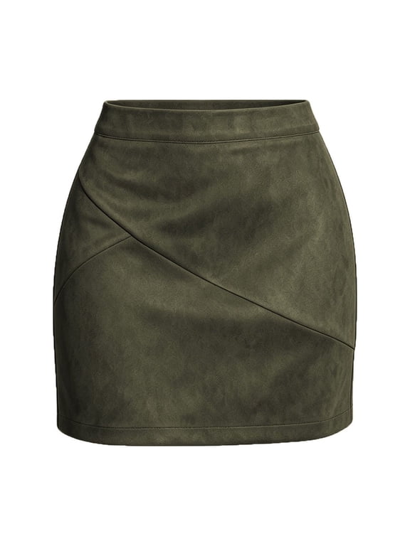Y2K Faux Suede Mini Skirt Women High Waist Asymmetric Party Skirt