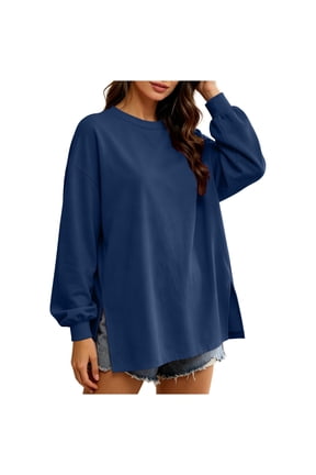 No Boundaries Cozy Oversized Long Sleeve Tee Women's Side Split Crew Neck Tunic Sweatshirt