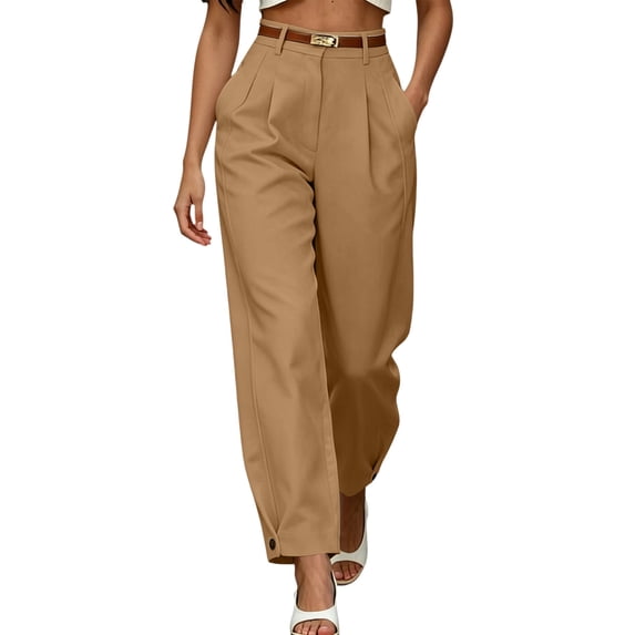 MYAOYINo Boundaries High Waisted Tapered Trousers for Women Button Cuff Front Pleated Office Work Pants with Belt