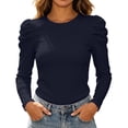 thumbnail image 1 of MYAOYINo Boundaries Ladies Ribbed Puff Shoulder Top Round Neck Slim Fit Casual Tee, 1 of 8