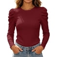 thumbnail image 1 of MYAOYINo Boundaries Ladies Ribbed Puff Shoulder Top Round Neck Slim Fit Casual Tee, 1 of 8