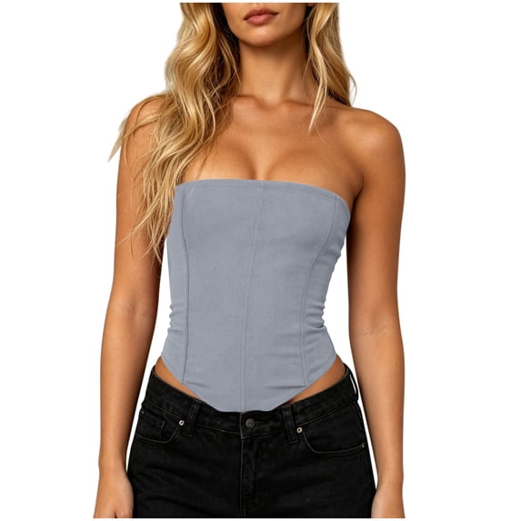 MYAOYINo Boundaries Ladies Seam Front Bandeau Top Strapless Asymmetrical Hem
