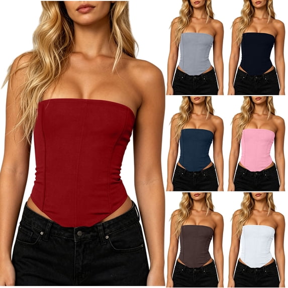MYAOYINo Boundaries Ladies Seam Front Bandeau Top Strapless Asymmetrical Hem