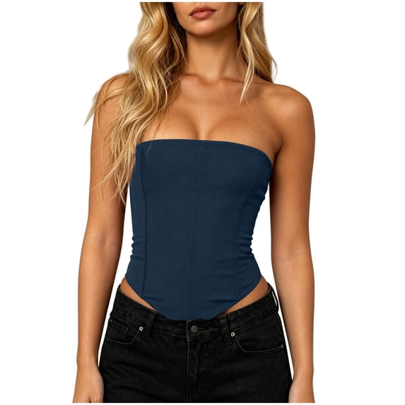 MYAOYINo Boundaries Ladies Seam Front Bandeau Top Strapless Asymmetrical Hem