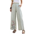 thumbnail image 1 of MYAOYINo Boundaries Linen Pants for Women Plum Blossom Embroidery Wide Leg Elastic Waist Casual, 1 of 6