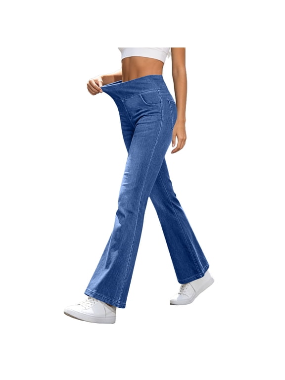 No Boundaries Pull On Flare Jeans for Women High Waist Stretchy Denim Casual Pants