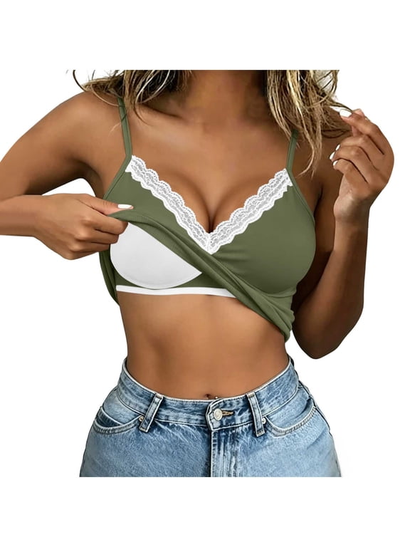 No Boundaries Women's Built-In Bra Tank Top V-Neck Lace Top