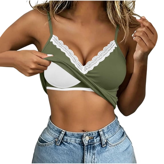 MYAOYINo Boundaries Women's Built-In Bra Tank Top V-Neck Lace Top