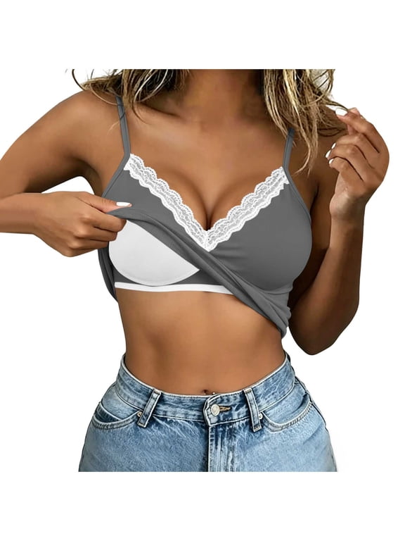 No Boundaries Women's Built-In Bra Tank Top V-Neck Lace Top