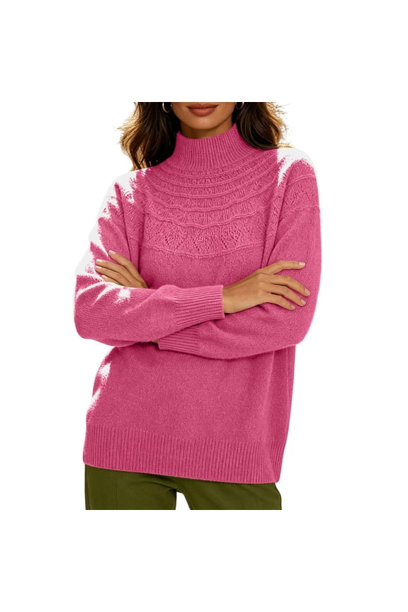 No Boundaries Women's Cozy Mock Neck Sweater Long Sleeve Pointelle Knit Casual Top