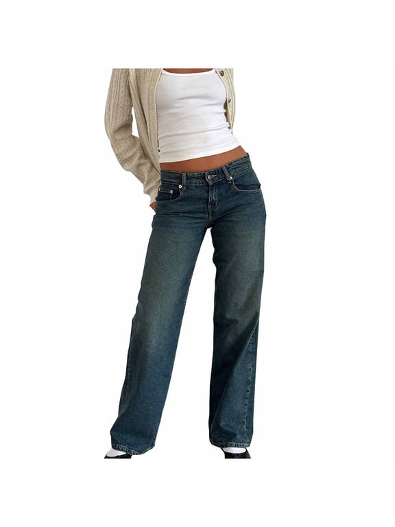 No Boundaries Womens 90s Retro Low Rise Jeans Straight Leg Baggy Loose Fit Casual Denim Pants
