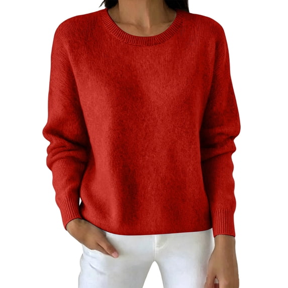 MYAOYINo Boundaries Womens Casual Long Sleeve Sweater Crew Neck Ribbed Knit Solid Top