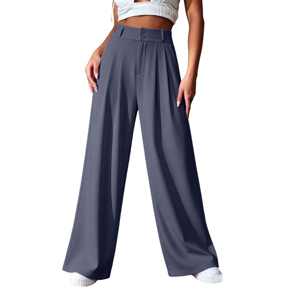 MYAOYINo Boundaries Womens Casual Wide Leg Trousers High Waisted Double Button Pleated Office Dress Pants