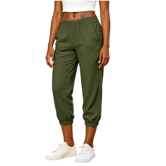 MYAOYINo Boundaries Womens Cropped Cuffed Pants Elastic Waist Casual Lounge Pants