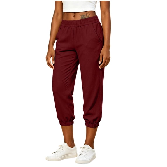 MYAOYINo Boundaries Womens Cropped Cuffed Pants Elastic Waist Casual Lounge Pants