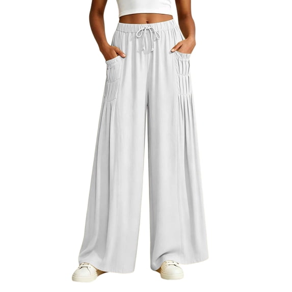 MYAOYINo Boundaries Womens Drawstring Wide Leg Pants Ruched Side Pockets Casual Lounge Trousers