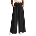 thumbnail image 1 of MYAOYINo Boundaries Womens Drawstring Wide Leg Pants Ruched Side Pockets Casual Lounge Trousers, 1 of 9